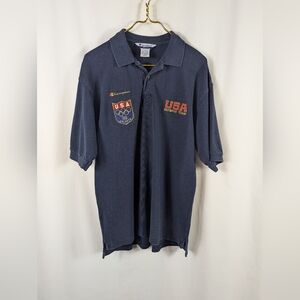 Champion USA Atlanta Olympics 1996 Blue Polo Shirt Vintage Mens Size Large L